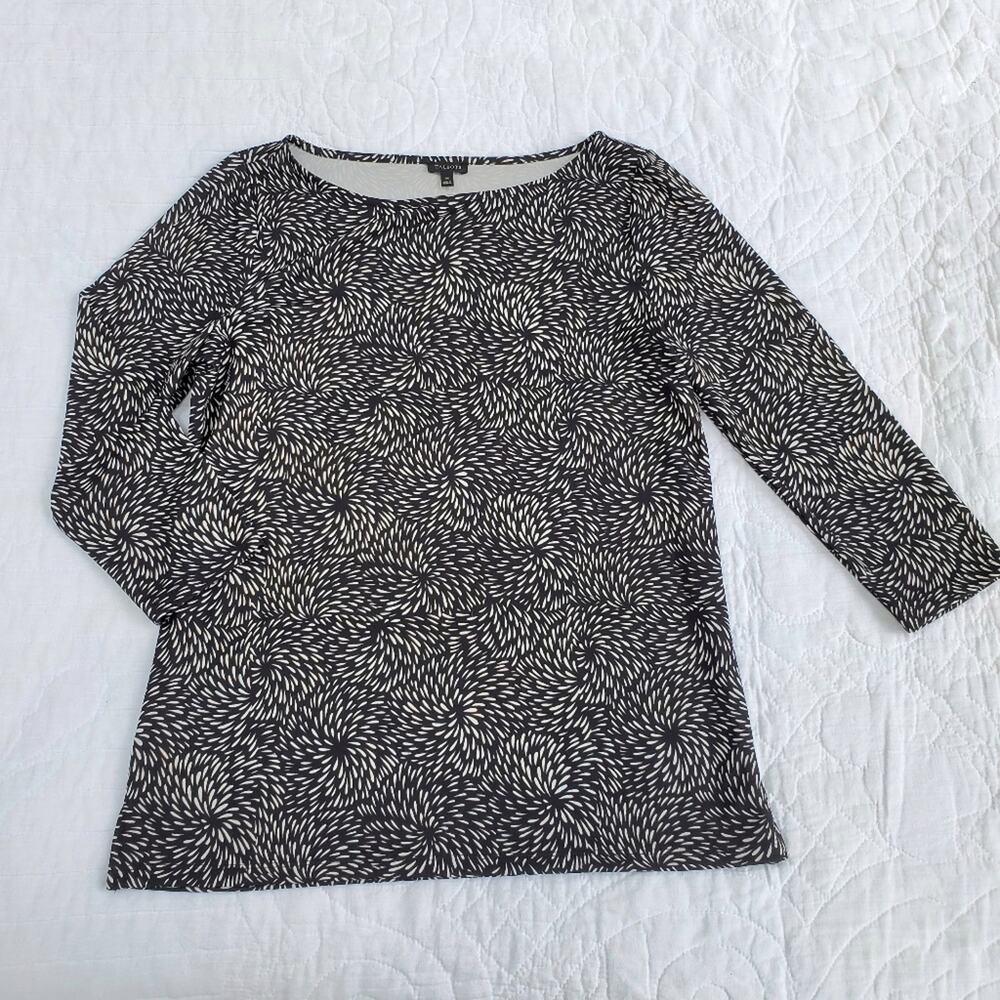 Talbots Womens Black White Patterned Boat Neck Top Size Medium